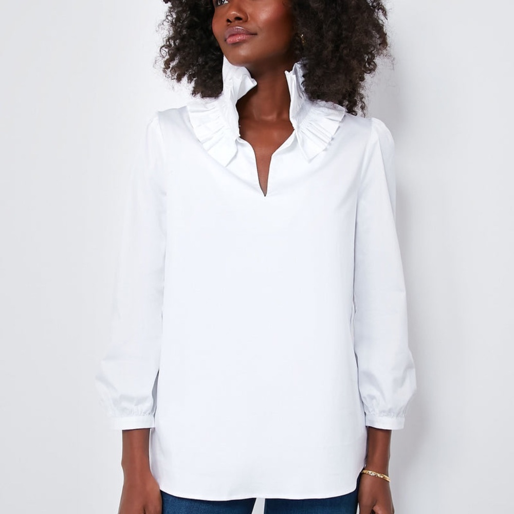 Tuckernuck White Ruffle Collar Bouvier Poplin Blouse